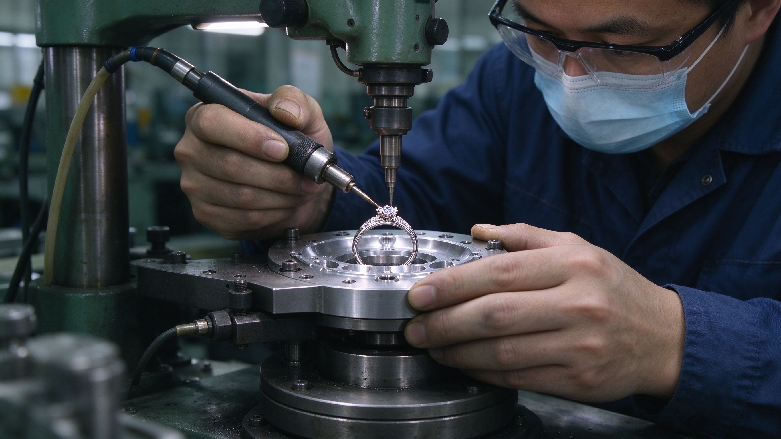 Wax setting in jewelry factory