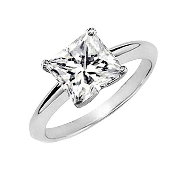 Simple Sterling Silver Square Solitaire Designs Stone CZ Ring Thailand