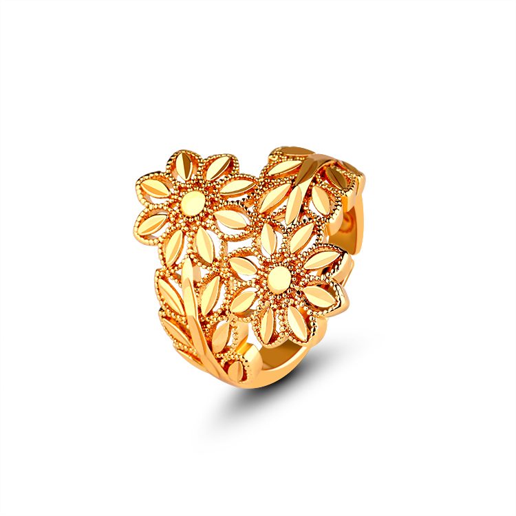 Fashion Jewelry Simple Gold Ring Designs Double Flower Shape Rings Gold Plated Silver Rings
