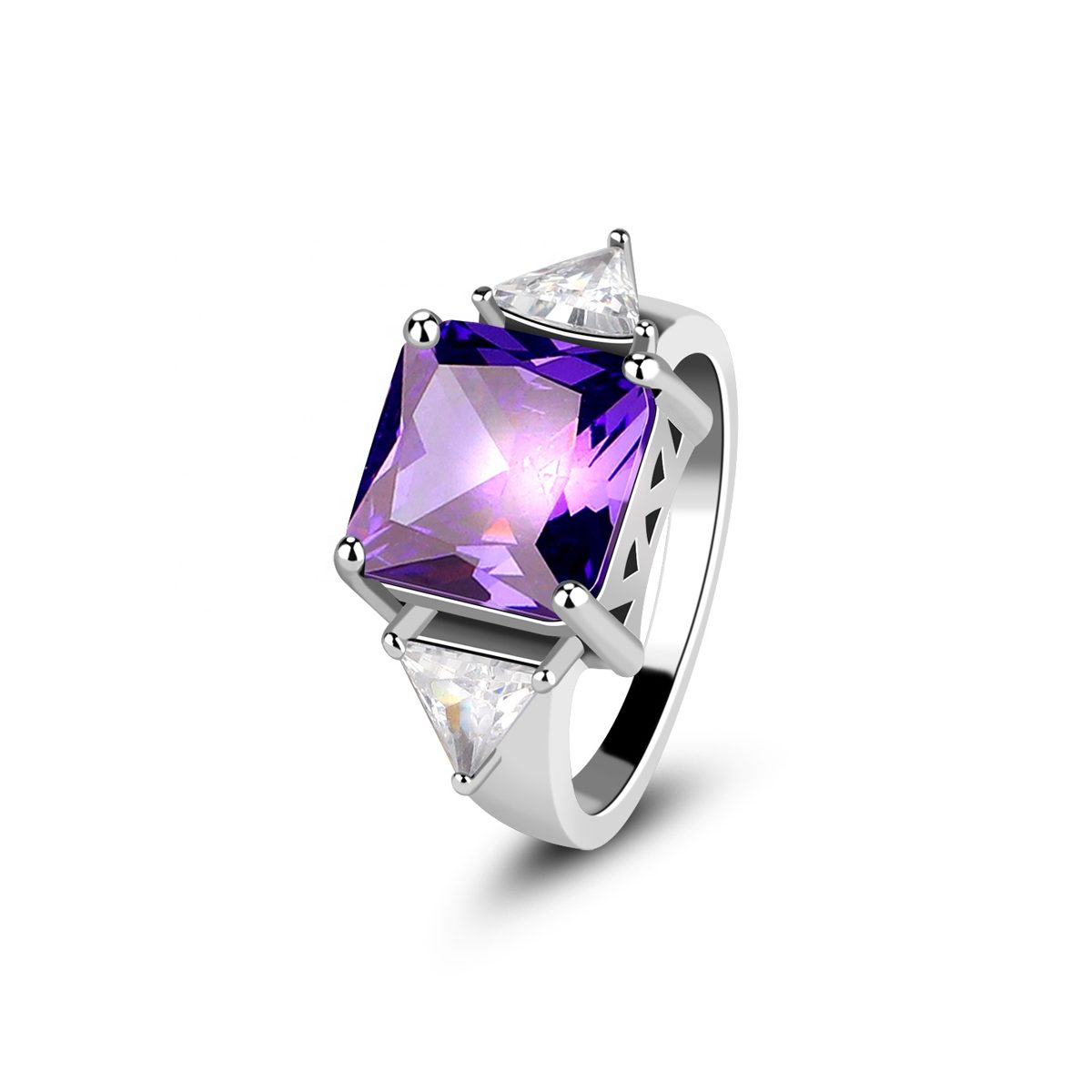 Mascot Custom Natural Gemstone Woman 925 Sterling Silver Engagement Wedding Rings Amethyst Ring