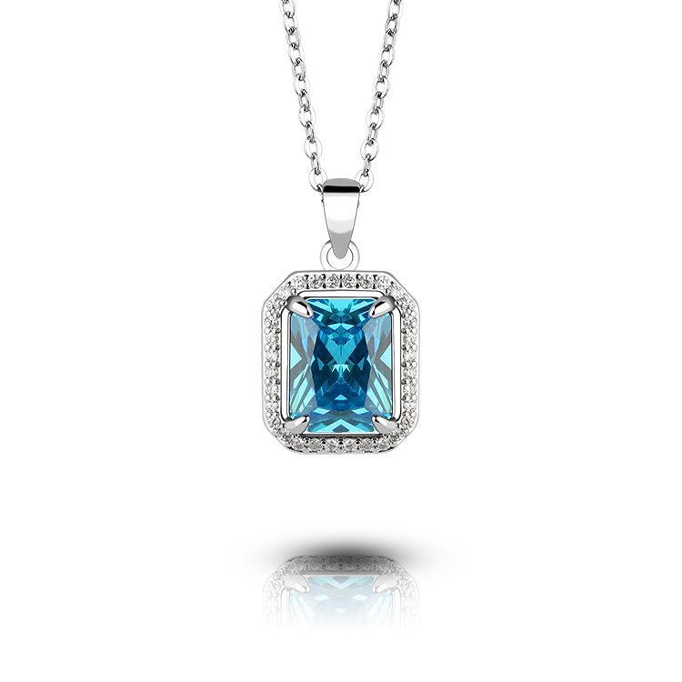 Customsky Blue Topaz Necklace Jewelry Trend Gold Plating Necklace with Zircon Pendant