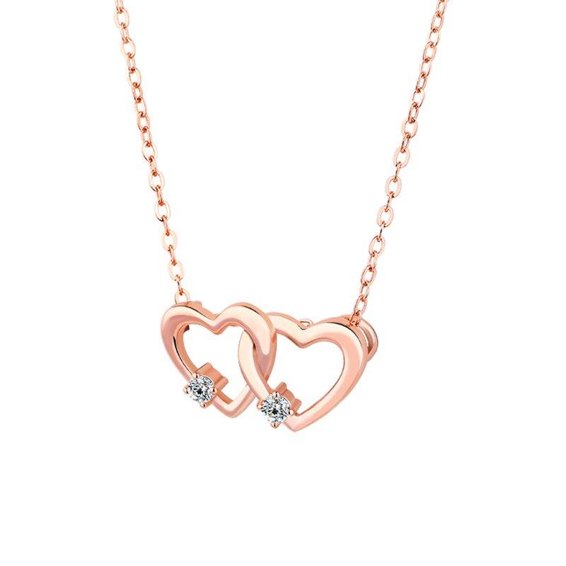 Double Heart Rose Gold Necklace Plated Pendant Chain Jewelry Lady Gold Necklace