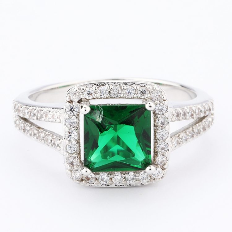Women square Cut Created Green Emerald Ring Fancy Jewelry Wholesale