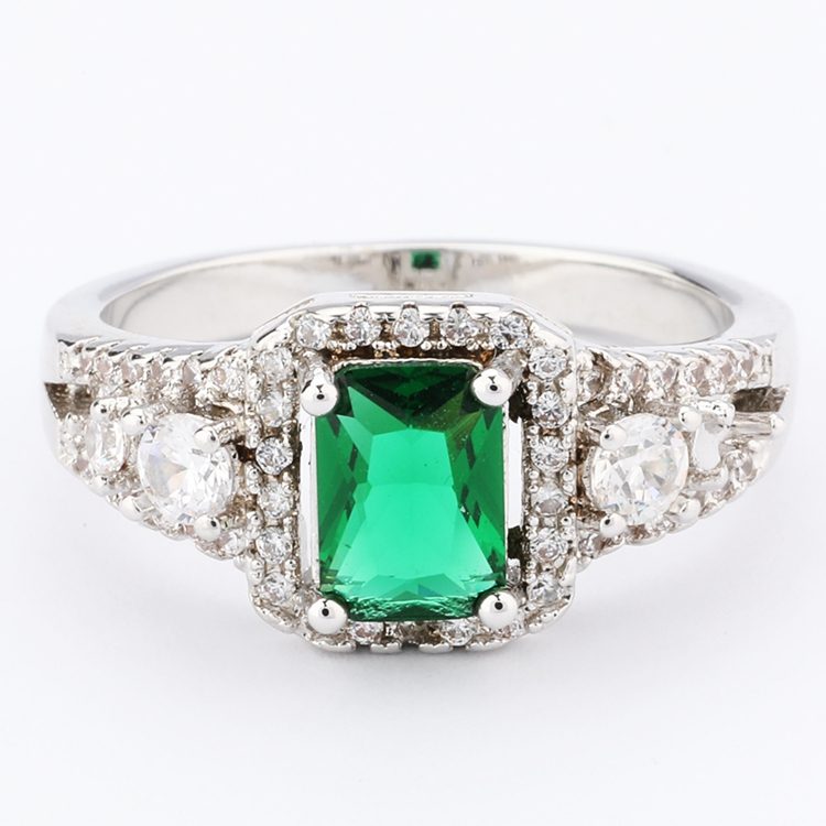 Rings Green Silver Plated Emerald Ring Supplier Jewelry 925 Sterling Silver Cubic Zirconia China Customized Mascot Claw Setting