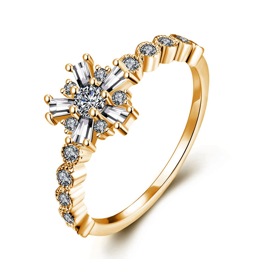 Plated Women Fashion Engagement Ring Gold Flower 925 Sterling Silver Zircon Couple Rings for Weddings and Engagement IGI 5 Pcs