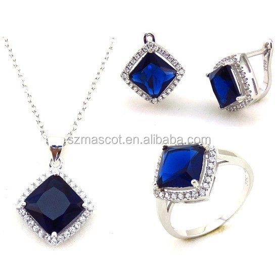 Royal Blue Stone 925 Sterling Silver Jewelry Set China Wholesale
