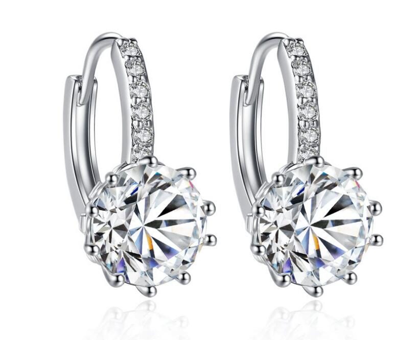 Best Selling White Gold Plated 925 Sterling Silver Round Cut Diamond Earrings Ear Cuff
