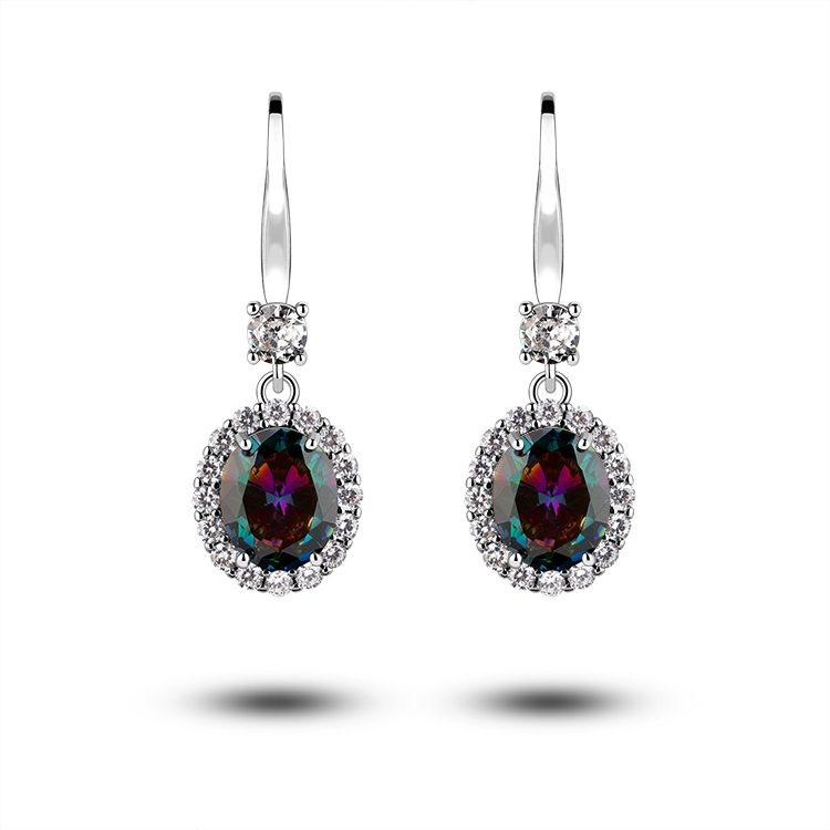 925 Sterling Silver Full Cubic Zirconia Stone Jewelry Paraiba Earrings CZ Zirconia Drop Earrings for Women
