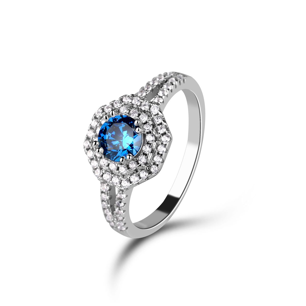 Mascot Custom Stunning Blue Oval Sapphire CZ Halo Engagement Ring for Women Wedding