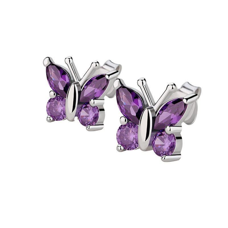 925 Silver butterfly Earring Women Purple Opal butterfly Earrings Custom butterfly Stud Earring