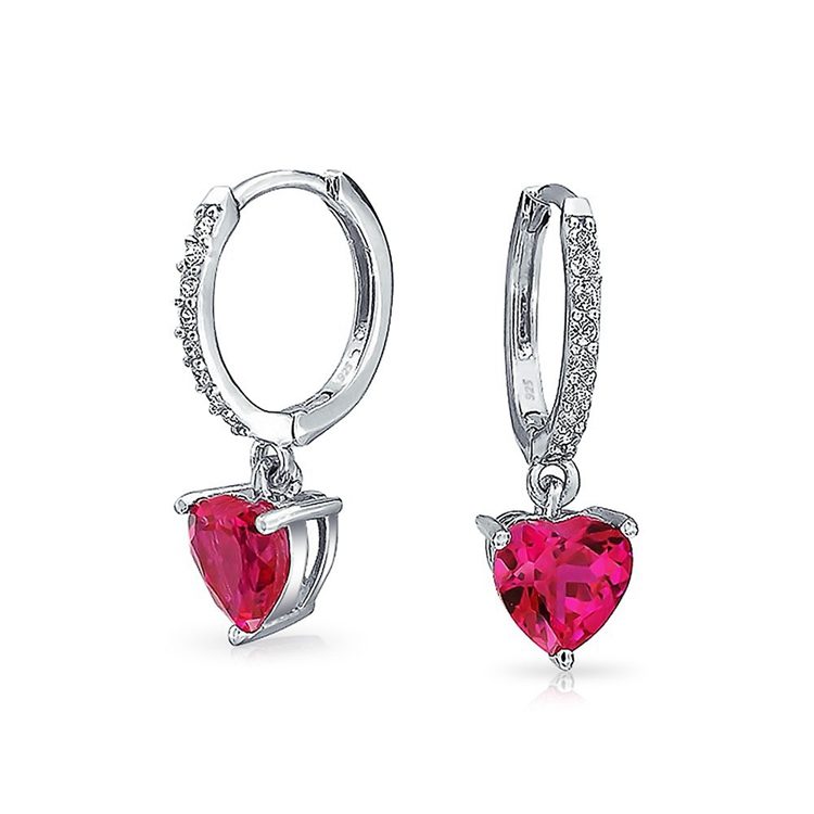 Heart Shape Ruby Clip on Pressed Earrings Custom Logo Silver Jewelry 925 Sterling Silver Mascot Charm Earrings Claw Setting