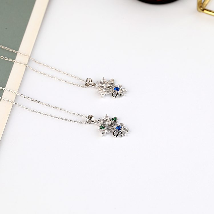 Custom 925 Silver Heart Pendant Necklace Cute Bowknot Zircon Jewelry for Girls Women OEM ODM Supplier