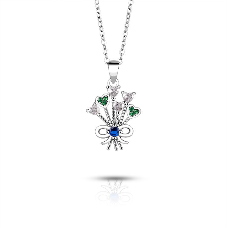 Custom 925 Silver Heart Pendant Necklace Cute Bowknot Zircon Jewelry for Girls Women OEM ODM Supplier
