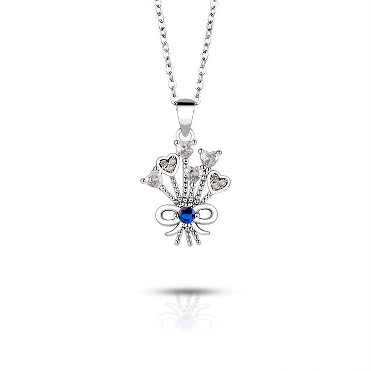 Custom 925 Silver Heart Pendant Necklace Cute Bowknot Zircon Jewelry for Girls Women OEM ODM Supplier