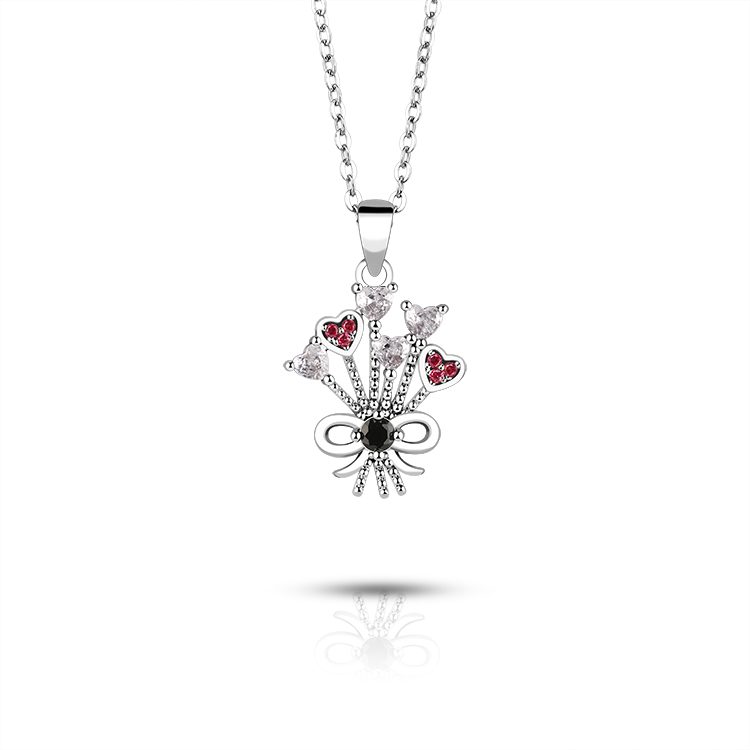 Custom 925 Silver Heart Pendant Necklace Cute Bowknot Zircon Jewelry for Girls Women OEM ODM Supplier