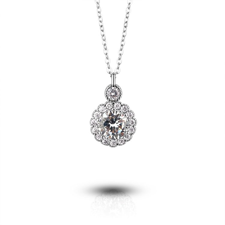 925 Sterling Silver Round Halo Cubic Zirconia Pendant Necklace for Women Gift Jewelry Birthday Valentine
