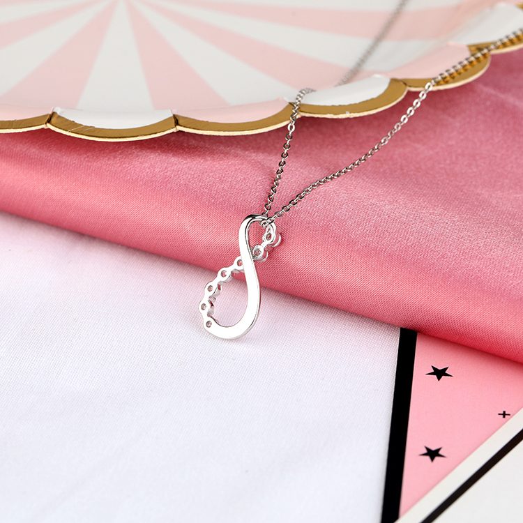 Custom 925 Sterling Silver Wave Cubic Zirconia Pendant Necklace for Retail and Wholesale