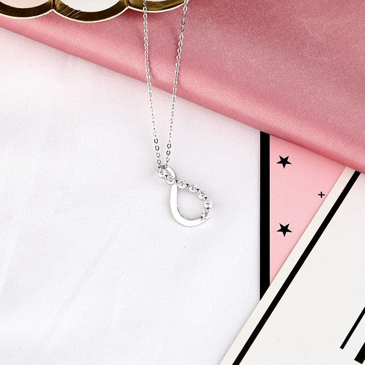 Custom 925 Sterling Silver Wave Cubic Zirconia Pendant Necklace for Retail and Wholesale