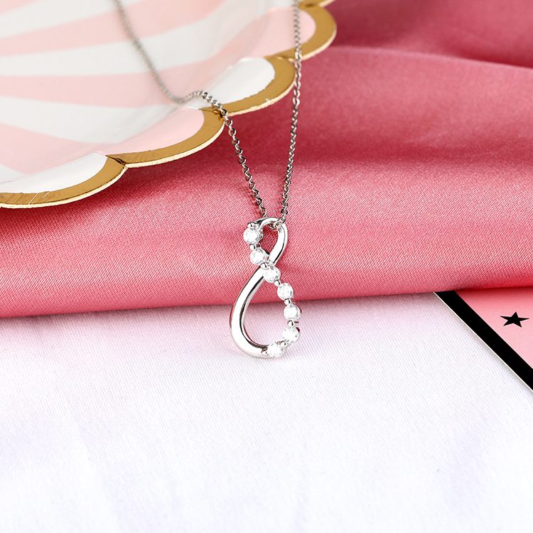 Custom 925 Sterling Silver Wave Cubic Zirconia Pendant Necklace for Retail and Wholesale