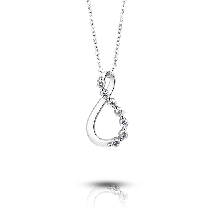 Custom 925 Sterling Silver Wave Cubic Zirconia Pendant Necklace for Retail and Wholesale