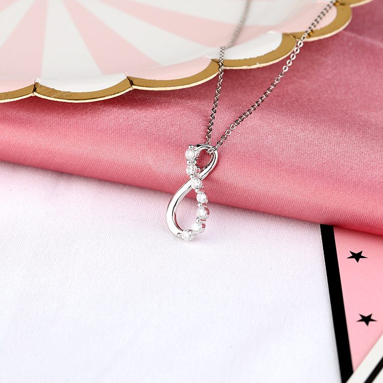 Custom 925 Sterling Silver Wave Cubic Zirconia Pendant Necklace for Retail and Wholesale