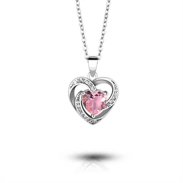 925 Sterling Silver Interlocking Heart Zircon Pendant Necklace Elegant Jewelry for Women Gift Choice