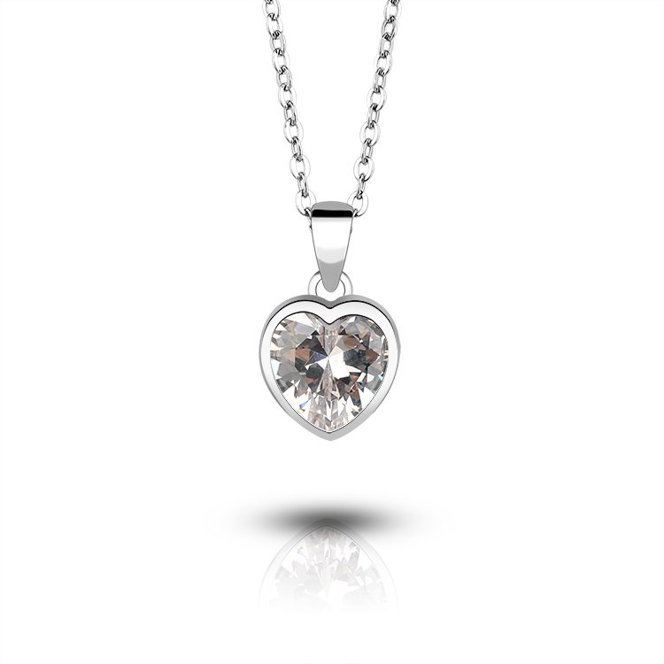 925 Sterling Silver Heart Shape Zircon Pendant Necklace Romantic Jewelry for Online and Boutique Sales