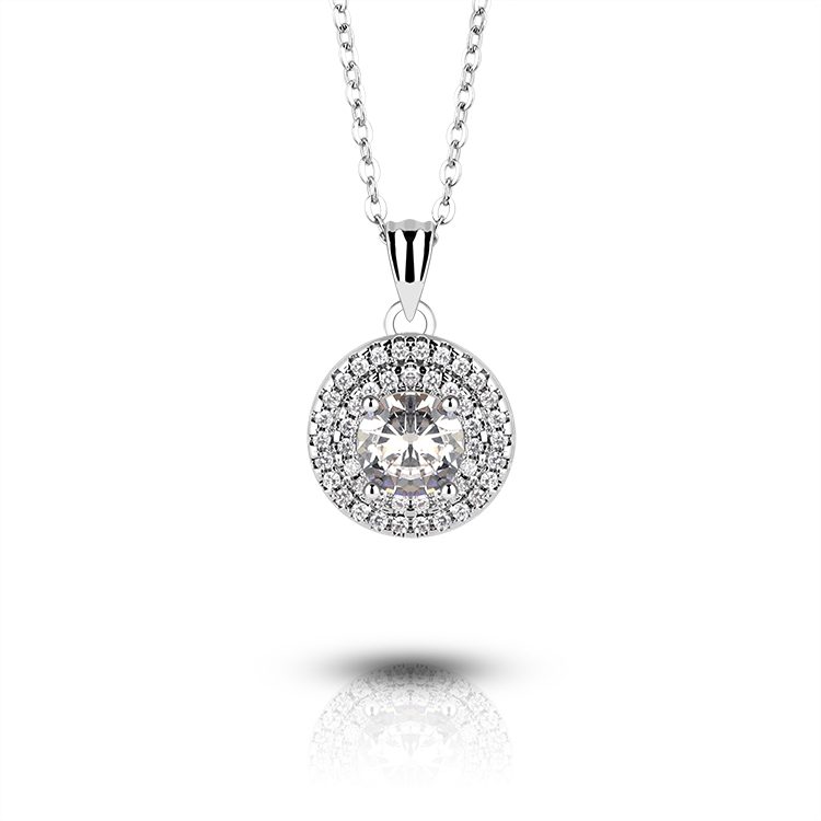 925 Sterling Silver Round Zircon Halo Pendant Necklace Modern Jewelry for Women Fashion Market