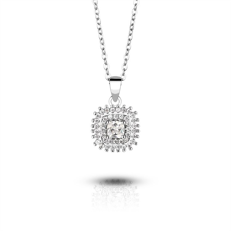 925 Sterling Silver Square Zircon Halo Pendant Necklace Modern Jewelry for Fashion Brands Classic Fine Jewelry for Women