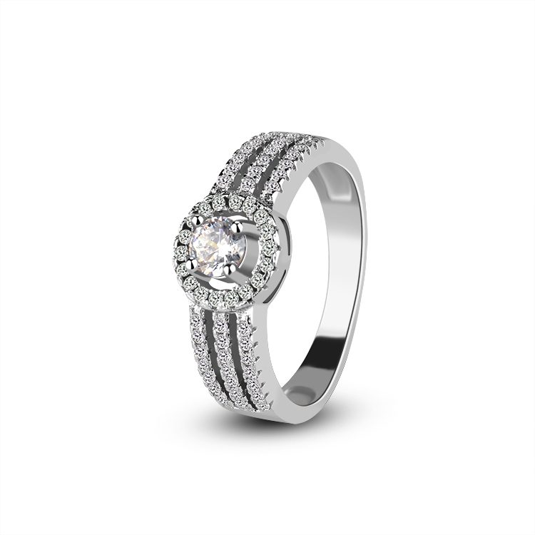 Fashion Rhodium Plated Women's Ring 925 Sterling Silver Cubic Zirconia Women's Wedding Ring Round Brilliant Cut Delicate Ring