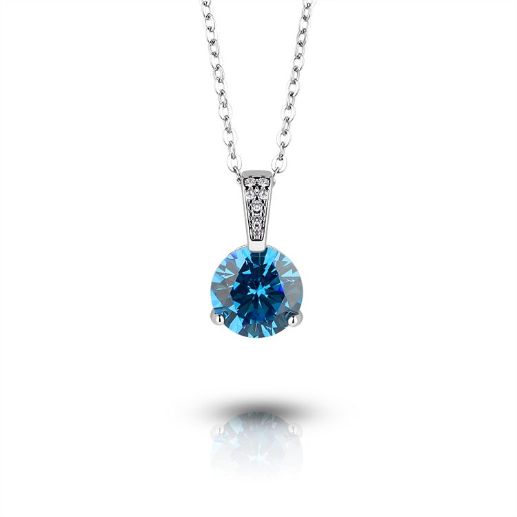 925 Sterling Silver Round Blue Zircon Pendant Necklace Fine Jewelry for Boutique and Online Sales Elegant Jewelry for Gift