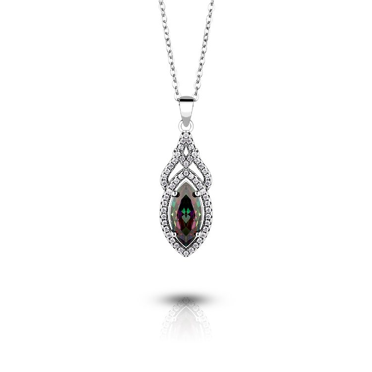 925 Sterling Silver Marquise Shape Dark Zircon Pendant Necklace Elegant Vintage Jewelry for Boutique and Retail Display