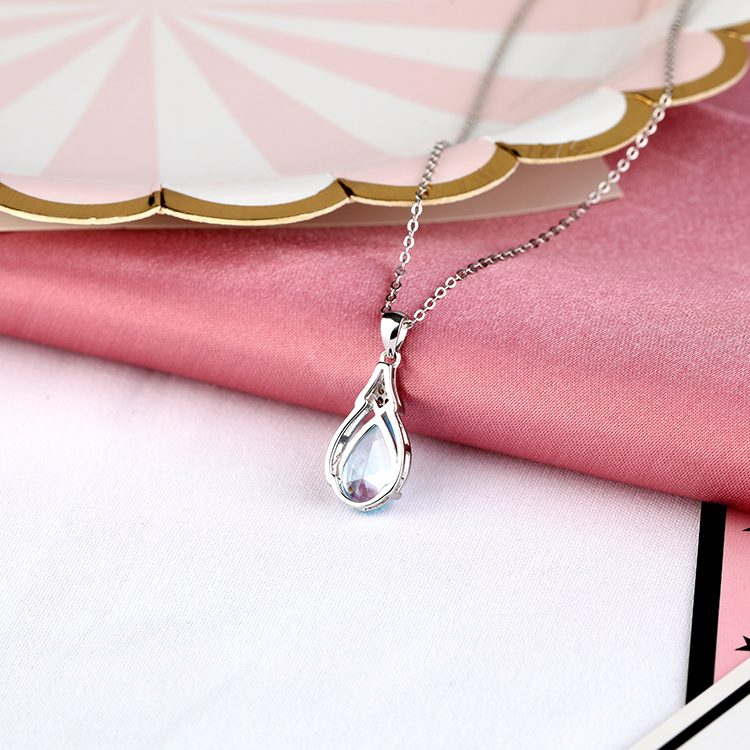 925 Sterling Silver Blue Zircon Pendant Necklace Luxury Jewelry for Evening and Party Wear