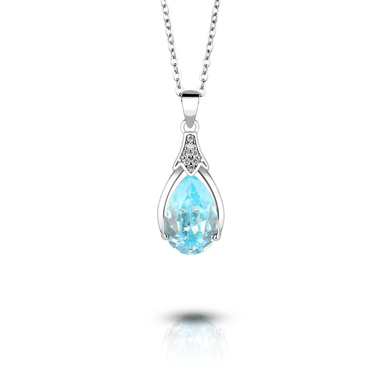 925 Sterling Silver Blue Zircon Pendant Necklace Luxury Jewelry for Evening and Party Wear