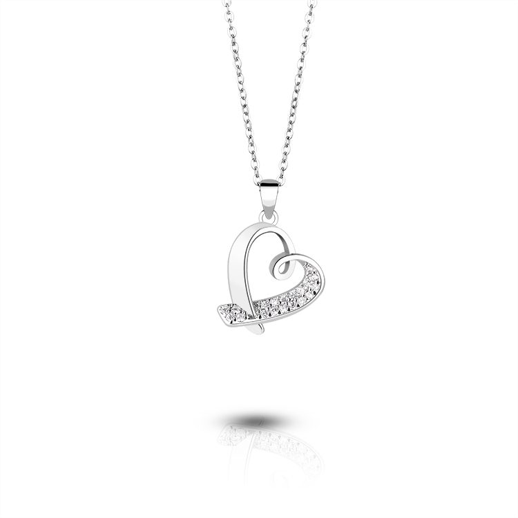 925 Sterling Silver Heart Zircon Pendant Necklace Modern Style Jewelry for Young Market