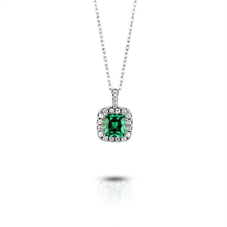 925 Sterling Silver Green Zircon Pendant Necklace Elegant Fine Jewelry for Women Daily Wear