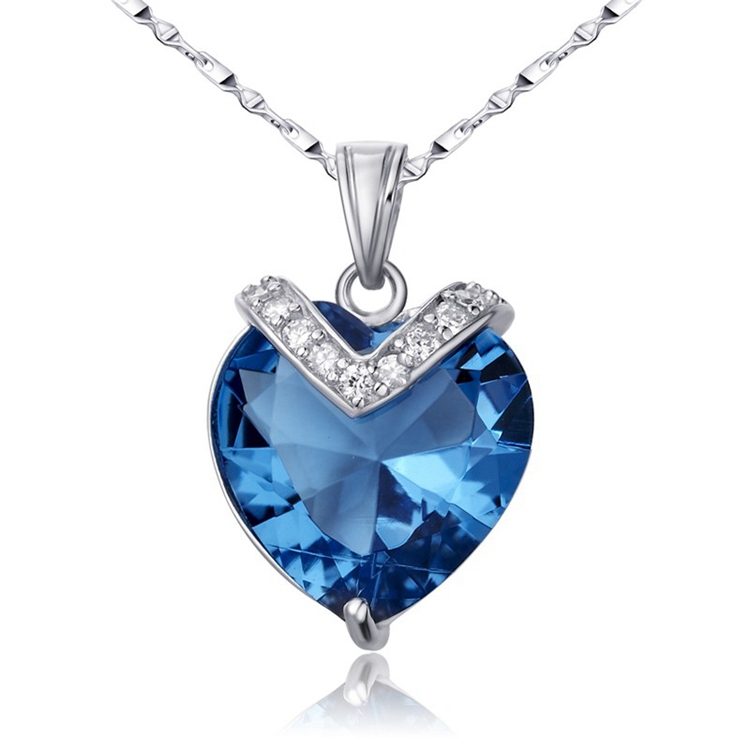 Custom High Quality Necklace Pendant Fashion Jewelry Heart Sapphire Korea for Girl Custom Logo Shenzhen Brass CLASSIC Mascot