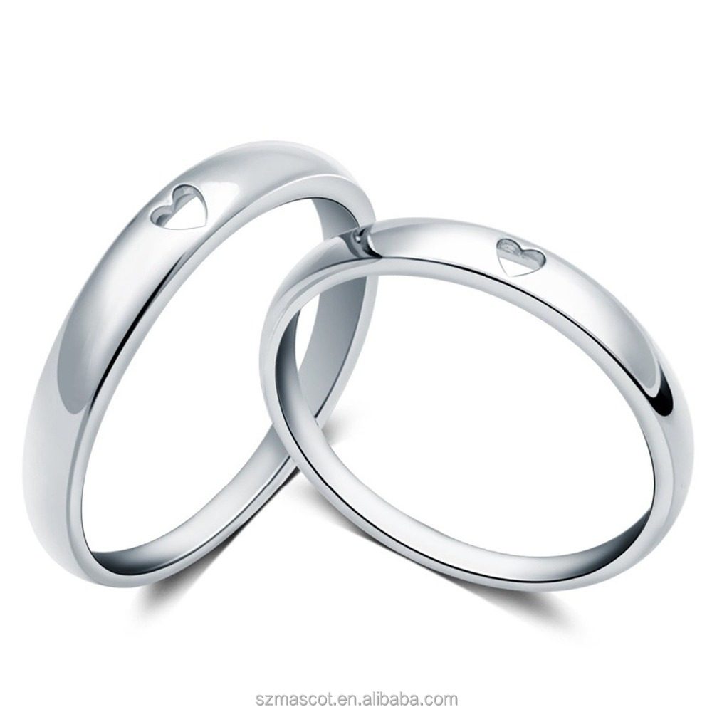Simple Heart Wedding Rings Set Silver Rings Jewelry Gold Plated 925 Silver Mascot Engagement for Couples 18K White 2 Grams NGTC