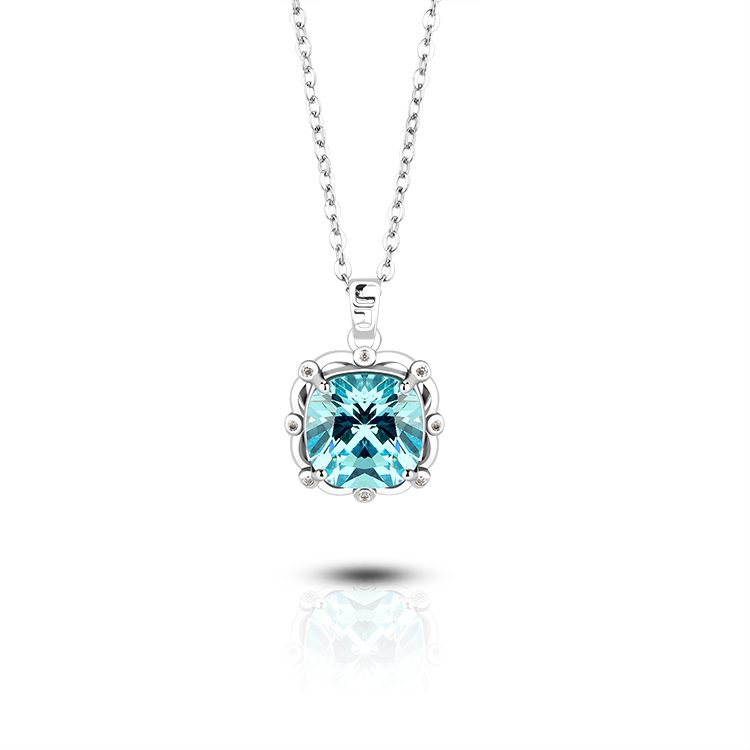 Blue Square Zircon Necklace Simple and Stylish Suitable for Daily Wear and As a Holiday Gift.