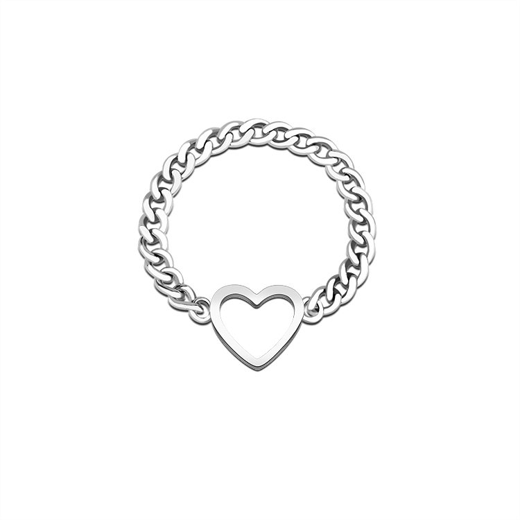 Minimalist Romantic 925 Silver Chain Ring with Heart-Shaped Sweet and Elegant Option for Gifts, Dating and Daily Wear