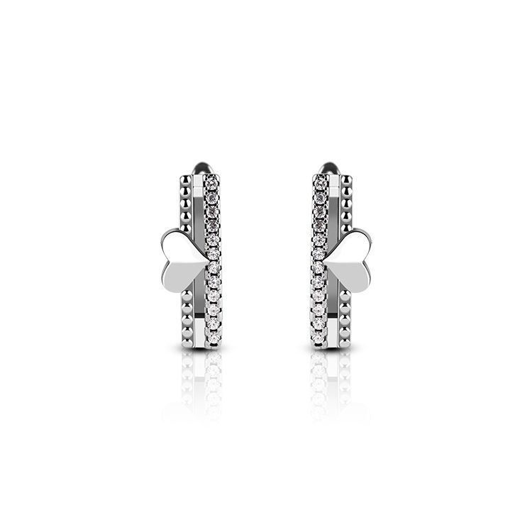 Heart Outline Zircon 925 Sterling Silver Earrings White Gold Plated Romantic Gift Choice for Casual Wear