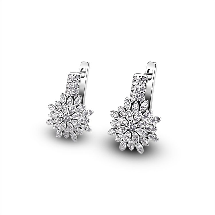 Elegant Full Micro Paved Cubic Zirconia Stone 585 Gold Plated Flower Small Hoop Earrings for Women Party Jewelry with Safety Pin