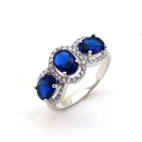 Elegant Oval Blue Sapphire Zircon Rings Set With 925 Sterling Silver Rings Fashion Women Half Eternity Ring for Wedding