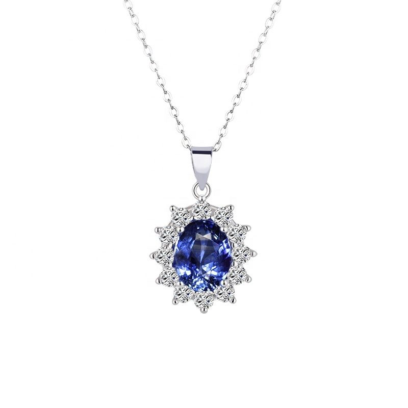 Wholesale High Quality Round Rendant 925 Sterling Silver Colorful Zircon Jewelry Flower Necklace