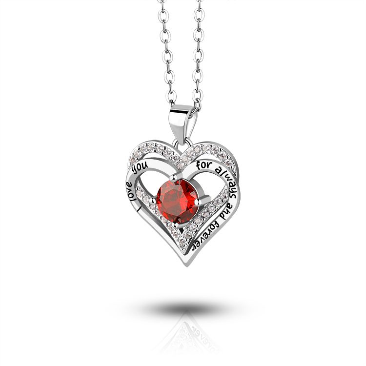 Love Message Heart CZ Necklace 925 Sterling Silver Couple Gift Jewelry Dual-Tone Infinity Heart CZ Necklace 925 Silver