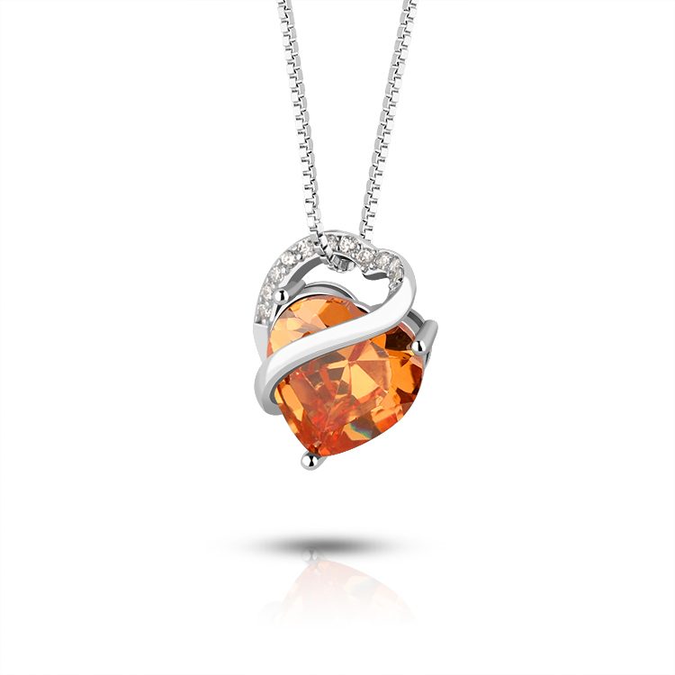 Orange Heart CZ Pendant 925 Sterling Silver Everyday Fashion Jewelry Romantic Keepsake Jewelry
