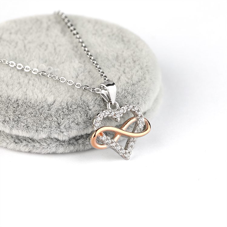 Mascot CZ Infinity Heart Pendant Necklace 925 Silver Elegant Gift for Women Symbolic Couple Jewelry
