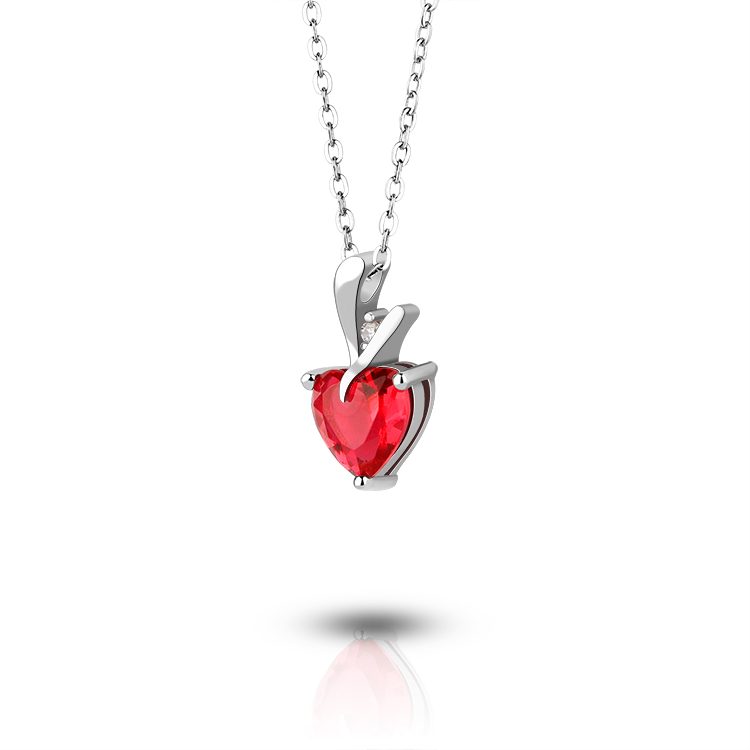 Romantic Red Heart CZ Pendant Necklace 925 Sterling Silver Valentine Gift Jewelry for Her