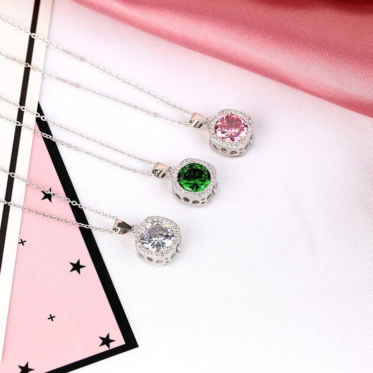 Factory Wholesale Vintage Cushion White CZ Pendant Necklace 925 Silver Classic Wedding Jewelry
