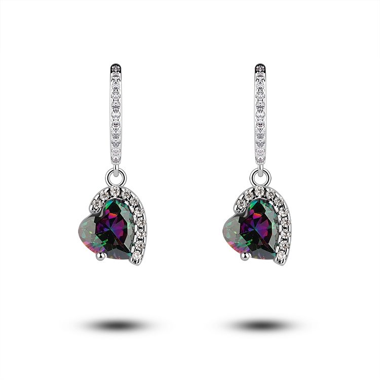 Fashion Jewelry 925 Sterling Silver Drop Amethyst Sterling Silver Earrings Heart Zirconia Sterling Silver Earring